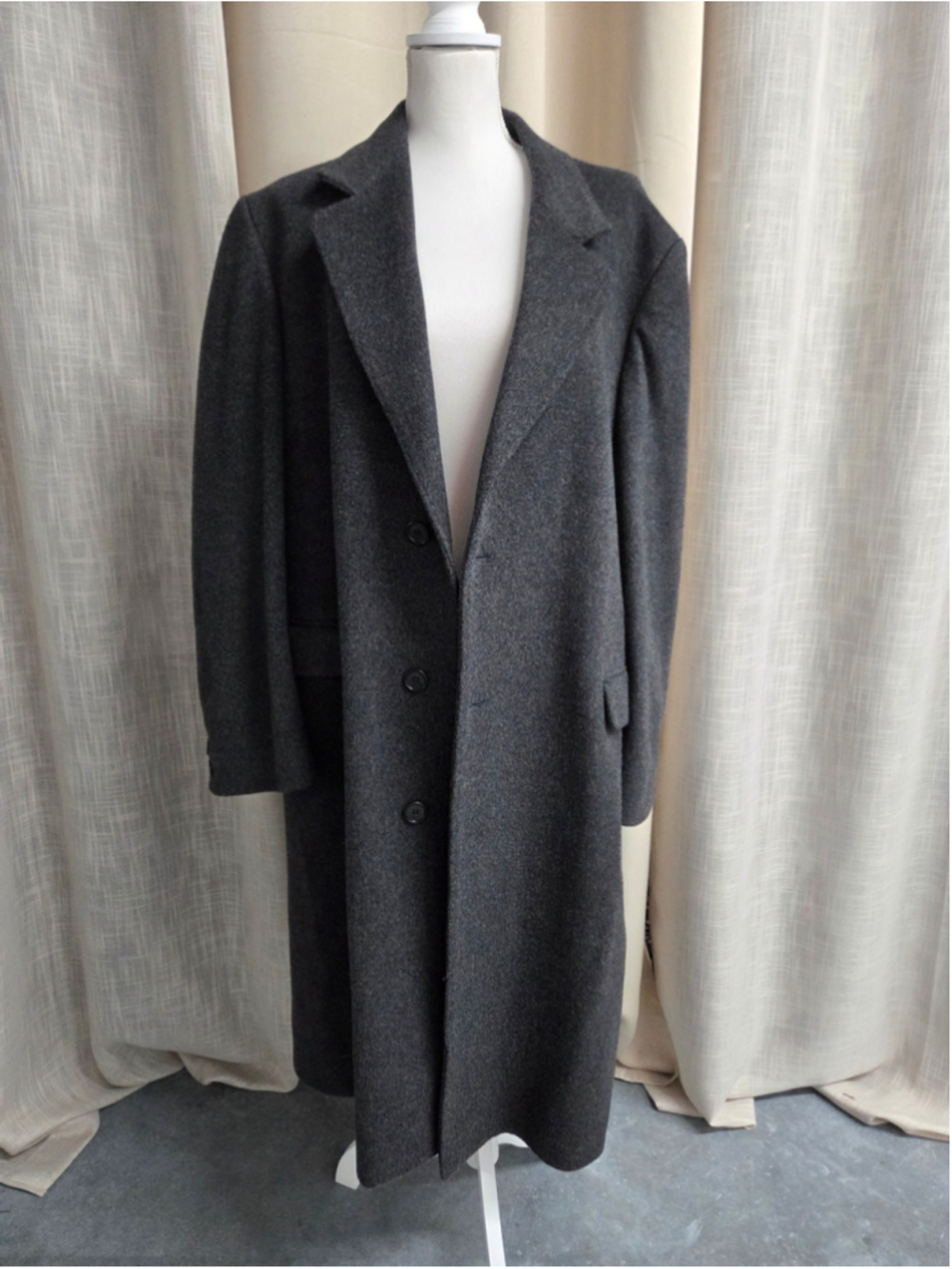 Adolfo Dark Charcoal Wool Cashemere Long Coat Dark Academia Tailored Size 44R